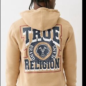True Religion Hoodie Mens Retro Stud Zip-up Small Tan Brand New Tags